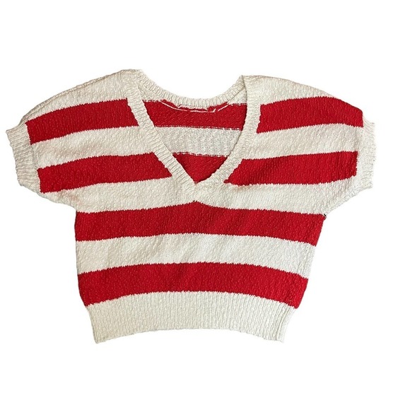Callahan Revolve Women's‎ V-Back Striped Nubby Cotton Sweater Red White XS New - Picture 5 of 9